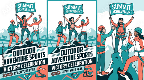 Outdoor Adventure Sports Victory Celebration Summit Achievement Reaching The Peak