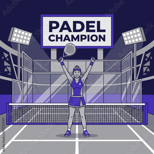 Padel Champion Celebrates Victory On Stadium Court With Arms Raised High