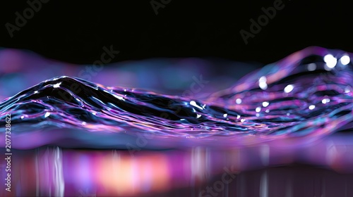 Abstract Purple Wave Form with Glowing Lights and Reflections.