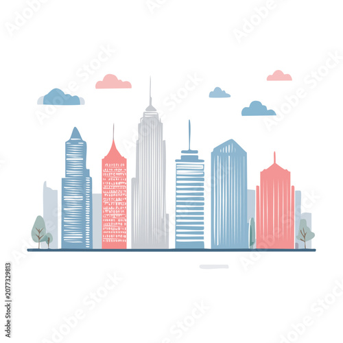 Flat vector illustration of a modern city skyline