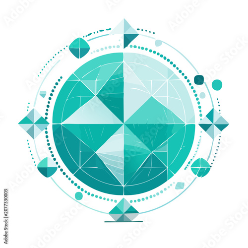 Low Poly Geometric Crystal Sphere with Orbiting Shapes