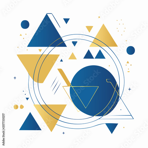 Abstract geometric shapes in blue and gold on white background