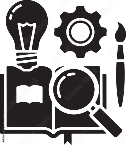Black and white icon of education and creativity