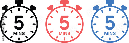 Photos 5 Minutes Timer Stopwatch Countdown Icon Vector Set