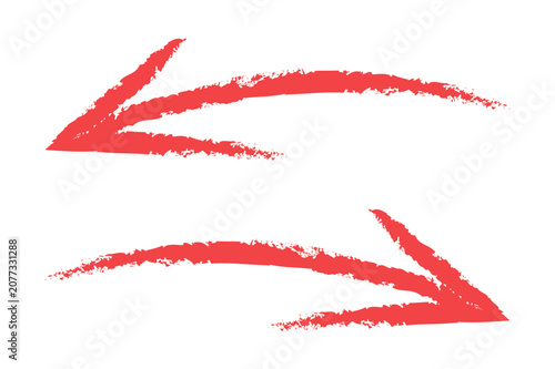Hand Drawn Red Left and Right Arrows with Textured Crayon Oil Pastel Brush Stroke Isolated on White Background Vector Illustration