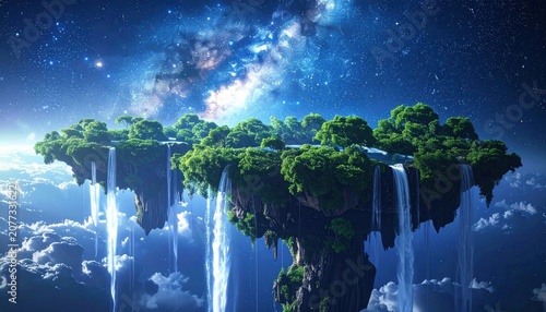 Floating Islands Under a Starry Sky - A Dreamlike Landscape.