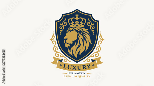 Fotografi Luxury logo with lion and crown.