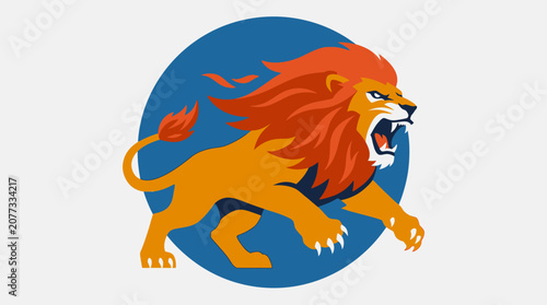 Photos Lion logo on blue circular background.
