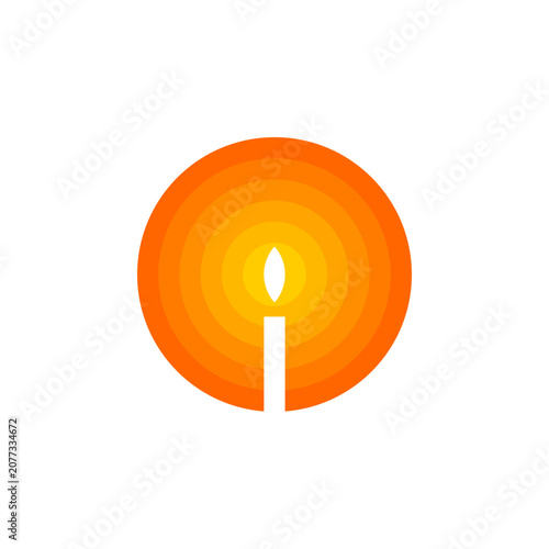 Candle light logo in circle shape. Letter O with candle incorporated.