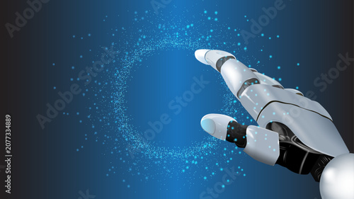 Robot hand touching digital circle