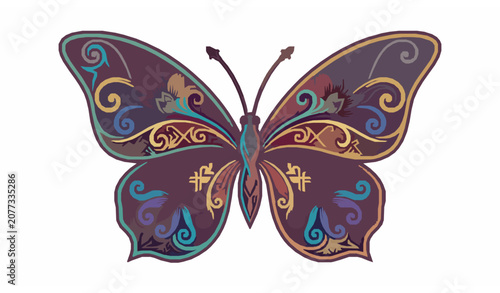 Premium Butterfly Logo Vector with Ornamental Dayak Batik Flowers and Gradient Line Art