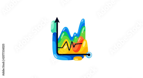 Colorful graph with rising arrow trend.