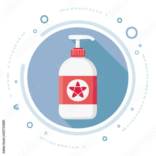 Flat vector illustration of a soap dispenser with star symbol
