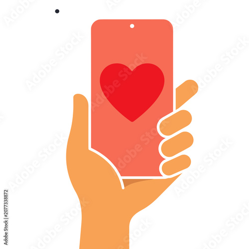 Hand holding smartphone with red heart icon