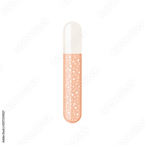 Peach colored test tube with liquid, flat vector illustration