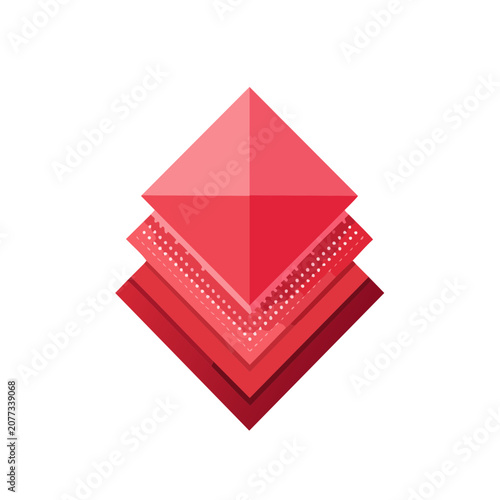 Stacked geometric diamond layers in red and pink