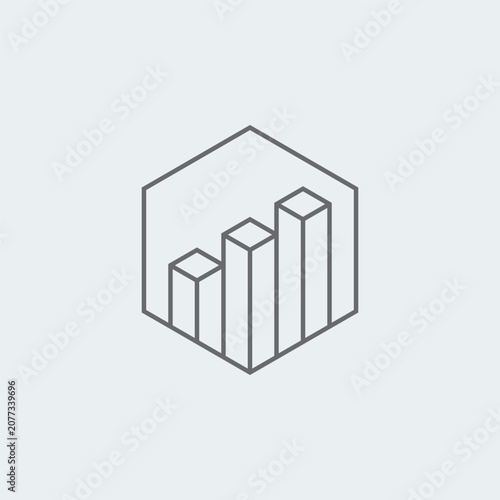 Stacked bars outline inside hexagon frame.