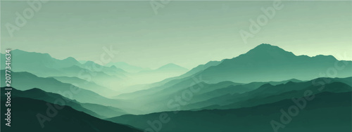 Obraz na plátne Misty mountain range landscape, shrouded ethereal fog, evokes tranquil solitude and majestic natural beauty