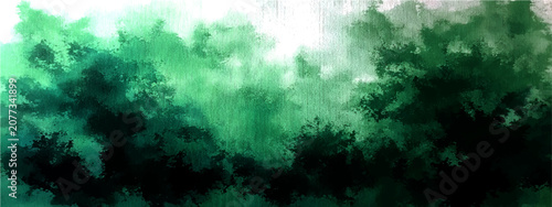 Obraz na plátně Misty evergreen forest canopy shrouded ethereal morning fog, painted watercolor abstraction