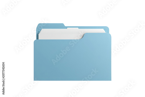 Blue file folder organizing business documents, storing data, information management, and office archive records
