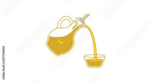 Foto Olive oil pouring from bottle yellow vector illustration on white background