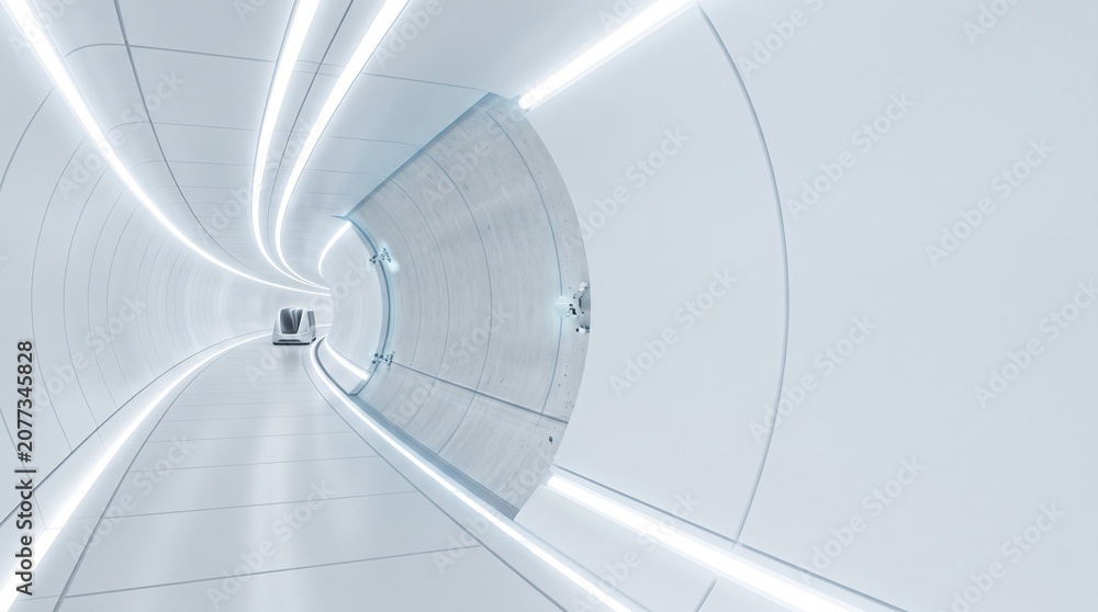Fototapeta premium Futuristic autonomous capsule train traveling through modern hyperloop tunnel for next-generation transportation concept