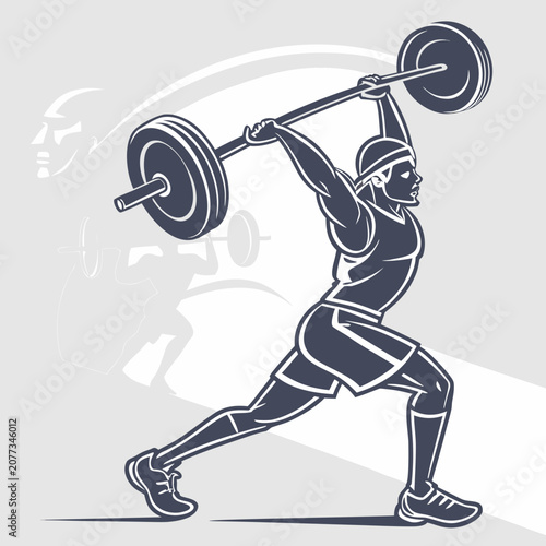 Konstfotografi Graphic silhouette of a weightlifter performing a heavy clean and jerk