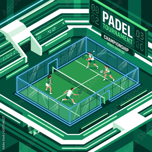 Modern Padel Tennis Court Championship Match Isometric Sports Illustration