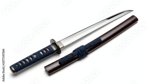 Japanese sword with black handle.