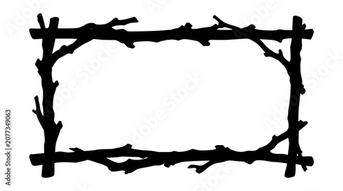 Rustic Tree Branch Frame Silhouette Isolated on White Background