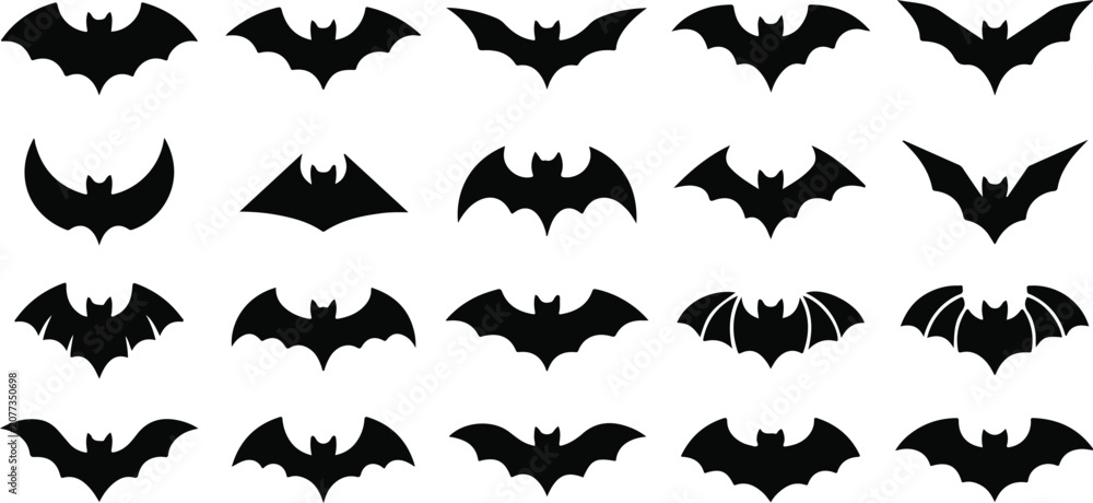 Fototapeta premium Halloween bat vector set 15 minimal bat silhouettes for spooky designs