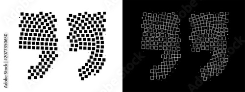 Foto Black and white pixelated quotation marks and black backgrounds for typography a