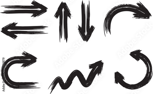 Dirty grunge arrow symbols with rough brush paint strokes in vector format