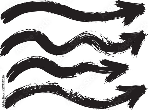 Grunge arrow paint strokes with messy brush texture in abstract vector style