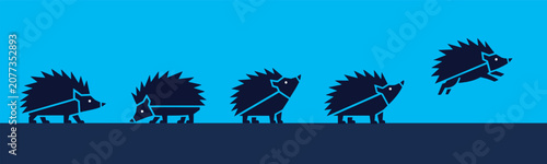 Bild auf Leinwand Hedgehog animation sequence showing walking and jumping on a blue background