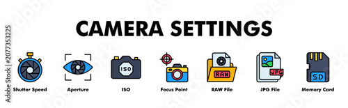 Foto CAMERA SETTINGS web banner icon vector illustration concept for business with ic