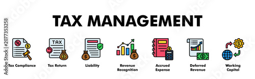 Fotografi TAX MANAGEMENT web banner icon vector illustration concept for business with ico