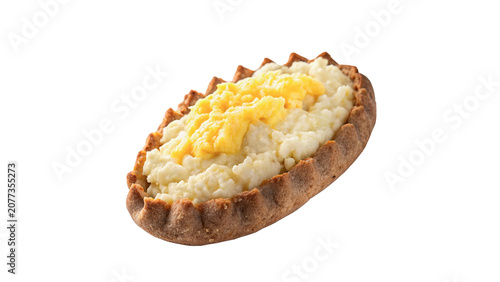 Фотография Freshly baked savory potato or meat pie with golden crust isolated on transparen