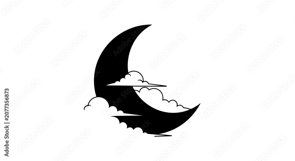 Naklejka premium Crescent Moon and Clouds.