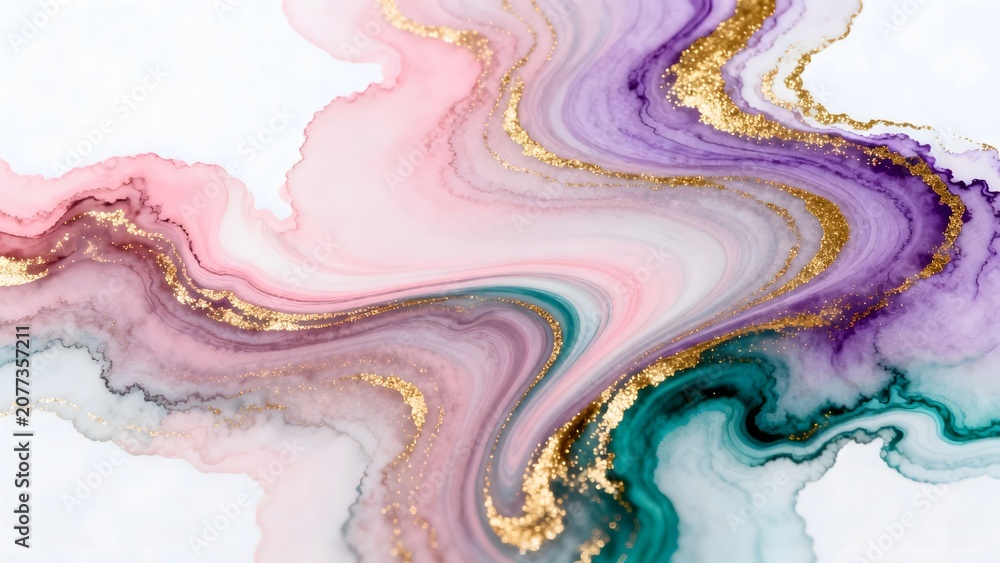 Fototapeta premium Abstract swirling paint with gold glitter