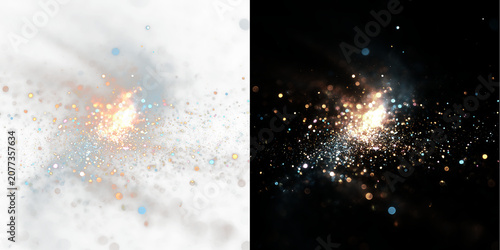 Glowing Particle Explosion with Blue Smoke and Spark Bokeh on Transparent Background