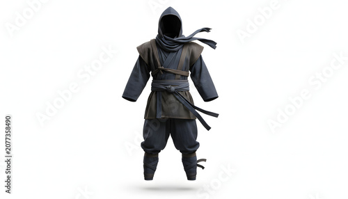 Ninja warrior in dark clothing standing.
