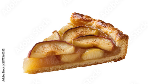 Tableau sur toile Slice of golden baked apple pie with cinnamon and flaky crust