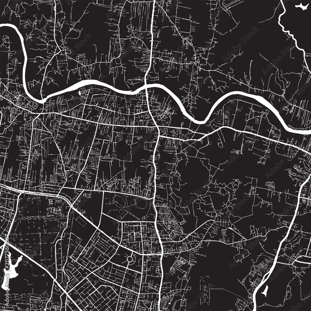 Fototapeta premium Moshi Tanzania Vector Map, Detailed Mountain Foothills City Street Map Black and White Minimalist Line Art