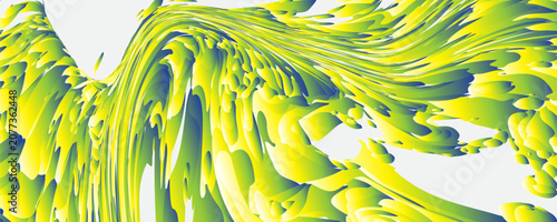 Abstract Yellow, Green, and Blue Fluid Swirl Panoramic Background