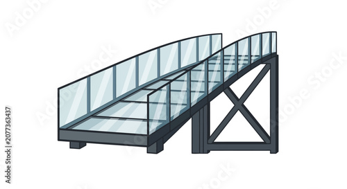 Modern glass and steel staircase design.