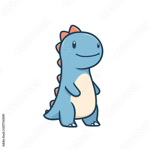 Cute Blue Cartoon Dinosaur Vector Illustration
