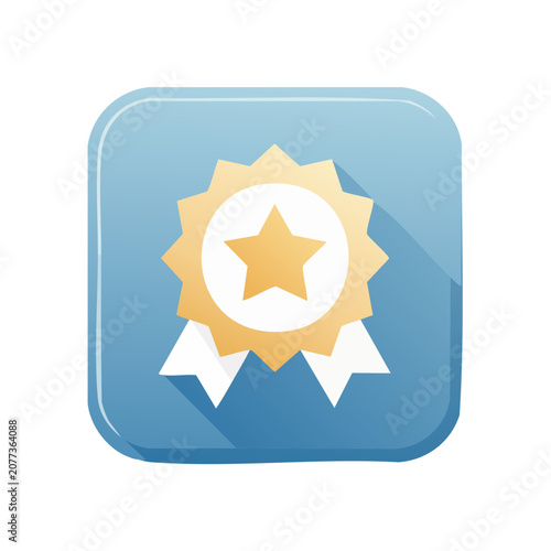 Flat award badge with star and ribbon icon