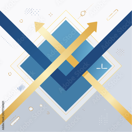 Abstract Geometric Arrows and Squares with Blue and Gold Colors