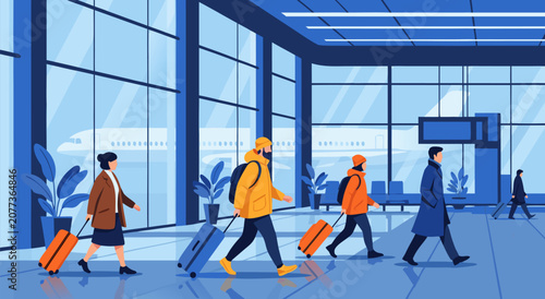 Modern Airport Terminal Travel Scene Vector Illustration Design for Vacation and Business Trip Concepts